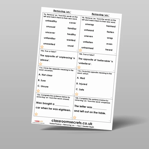 An image of the Removing 'un-' Varied Fluency Resource