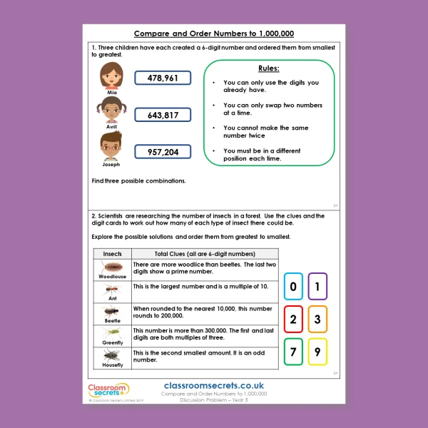 Year 5 Compare and Order Numbers to 1,000,000 Place Value Deeper Reasoning Discussion Problem