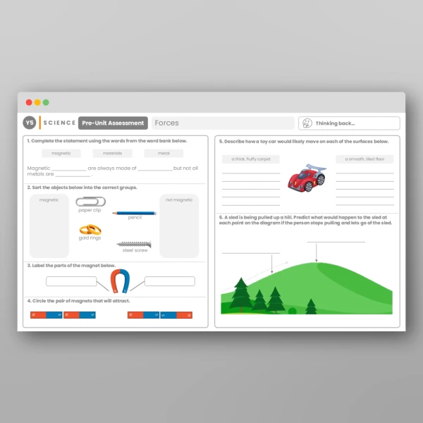 An image of the Forces Pre-Unit Assessment Resource
