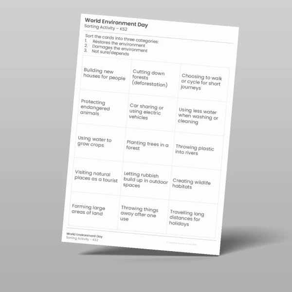 An image of the World Environment Day Sorting Activity Resource
