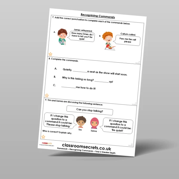 An image of the Recognising Commands Homework Resource