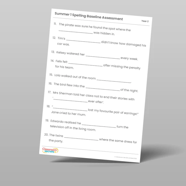 An image of the Summer 1 Baseline Assessment Resource