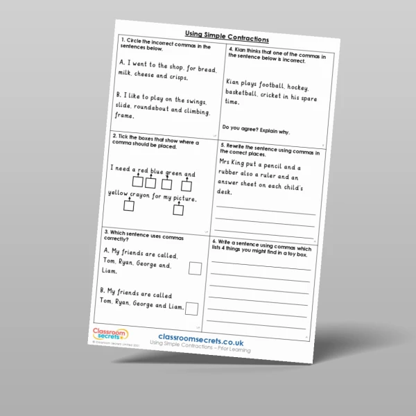 An image of the Using Simple Contractions Prior Learning Resource