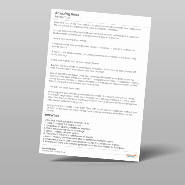 An image of the Amazing Bees Editing Task Resource