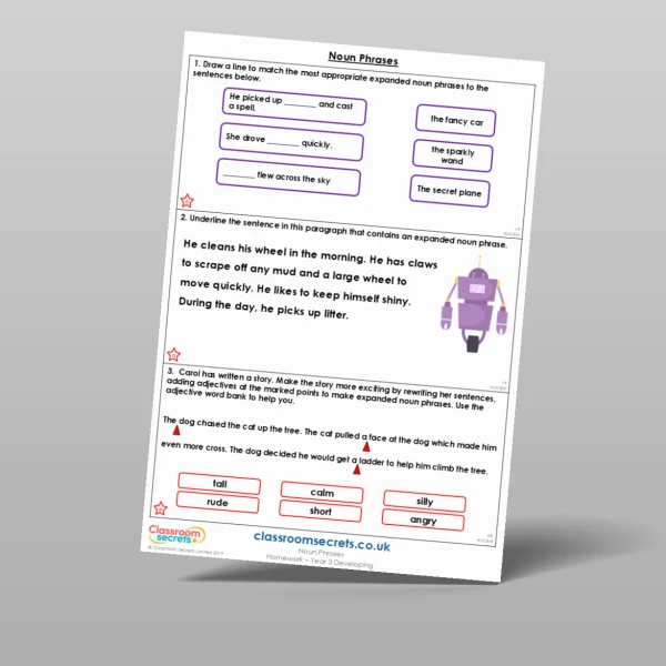 An image of the Free Noun Phrases Homework Resource