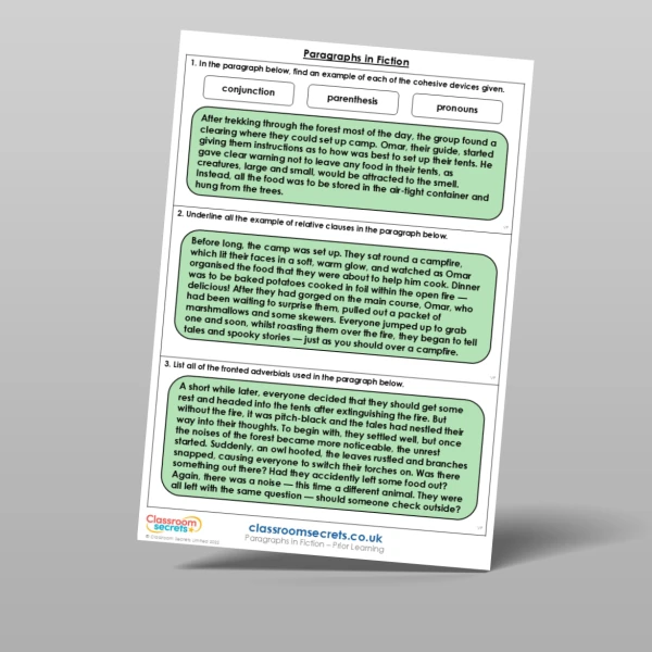 An image of the Paragraphs in Fiction Prior Learning Resource