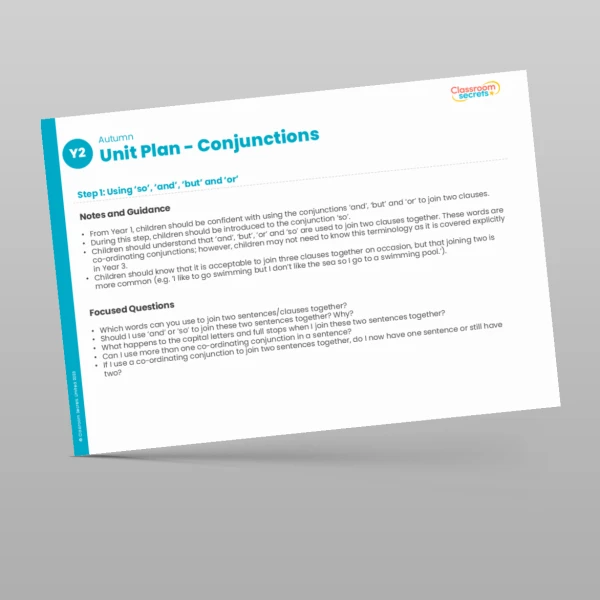 An image of the Conjunctions Unit Plan Resource