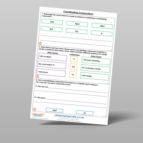An image of the Coordinating Conjunctions Homework Resource