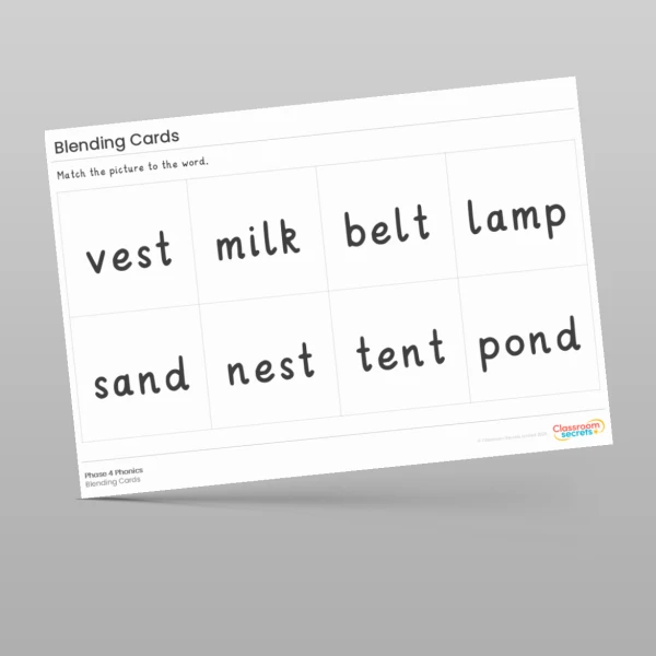 An image of the Blending Cards: CVCC Words Resource