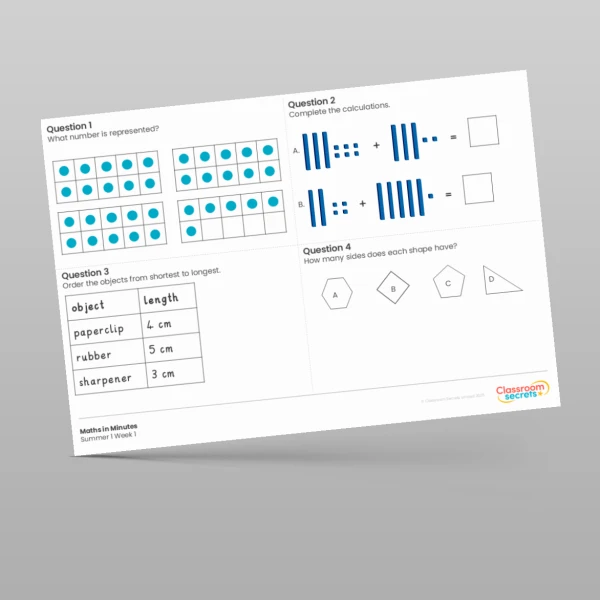 An image of the Free Summer 1 Week 1 Maths in Minutes Resource