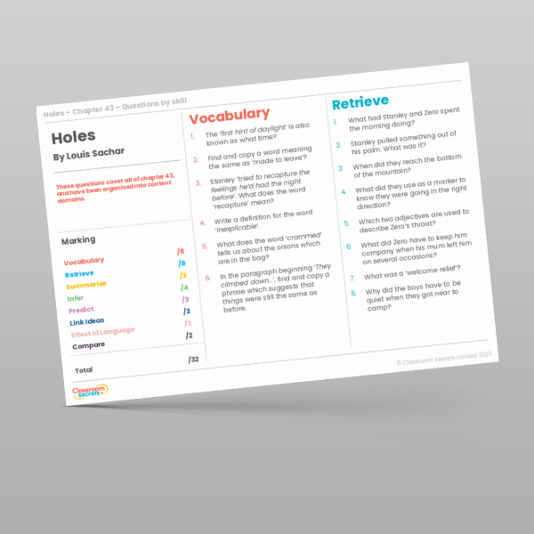 UKS2 Reading Skills Holes Chapter 43 Resource | Classroom Secrets