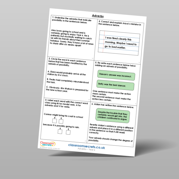 Year 6 Adverbs Mixed Activity Resource | Classroom Secrets