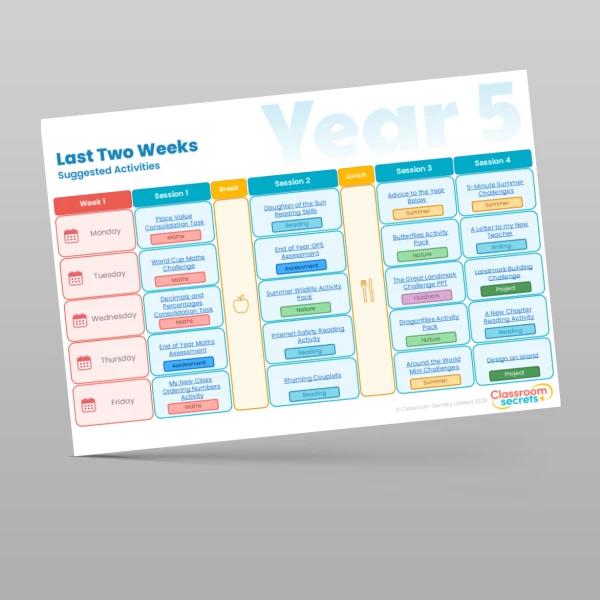 An image of the Last Two Weeks of Summer Timetable Resource