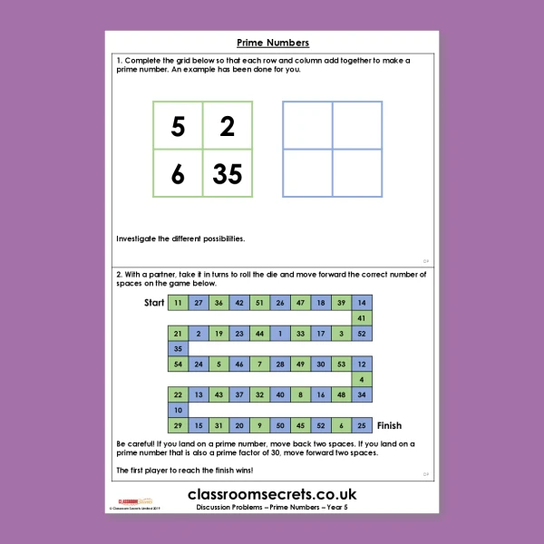 An image of the Prime Numbers Discussion Problem Resource