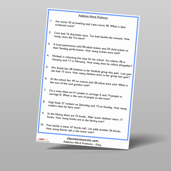 KS1 And Ks2 Addition Word Problems Resource | Classroom Secrets