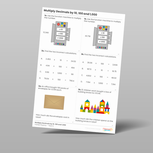 Year 6 Multiply Decimals By 10 100 And 1 000 Varied Fluency Resource ...