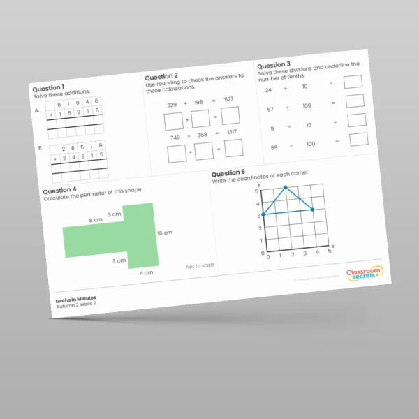 An image of the Autumn 2 Week 2 Maths in Minutes Resource