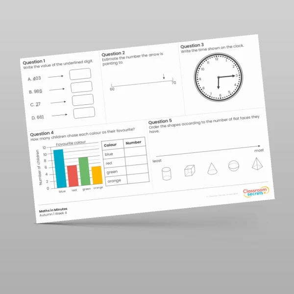 An image of the Autumn 1 Week 4 Maths in Minutes Resource