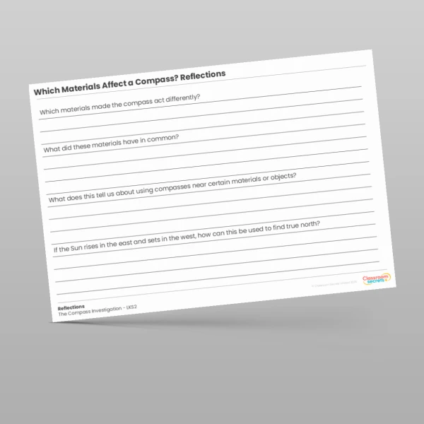 An image of the Which Materials Affect a Compass Geography Fieldwork Worksheet Resource