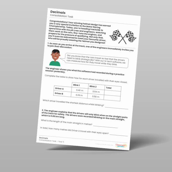 An image of the Decimals Consolidation Task Resource