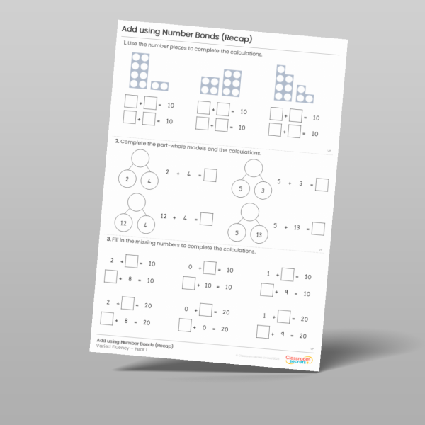 Year 1 Add Using Number Bonds Varied Fluency 2 Resource | Classroom Secrets