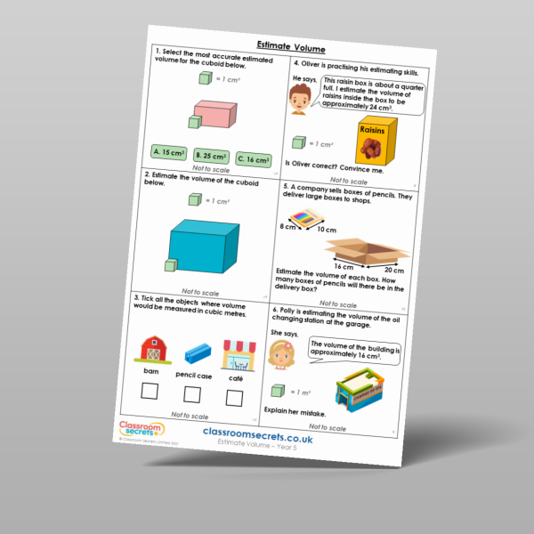 Estimating Volume Guide Year 5 Estimate Volume Mixed Activity Resource | Classroom Secrets
