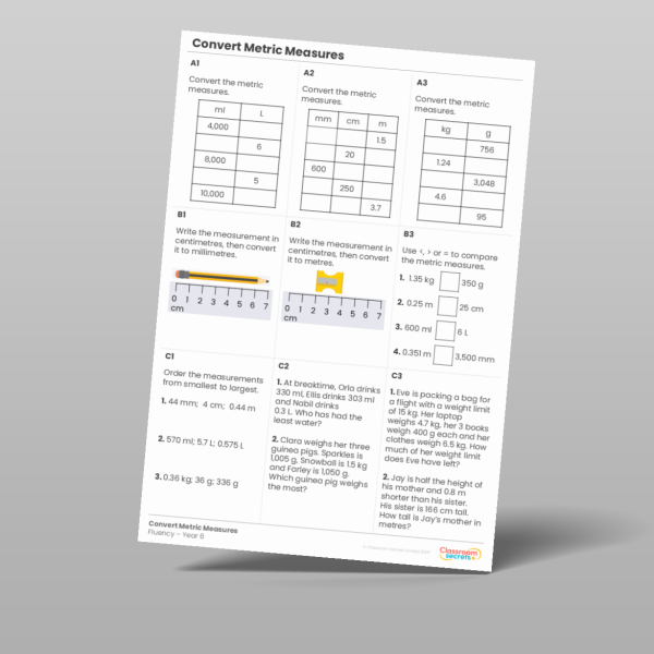 Year 6 Convert Metric Measures Fluency Matrix Resource | Classroom Secrets