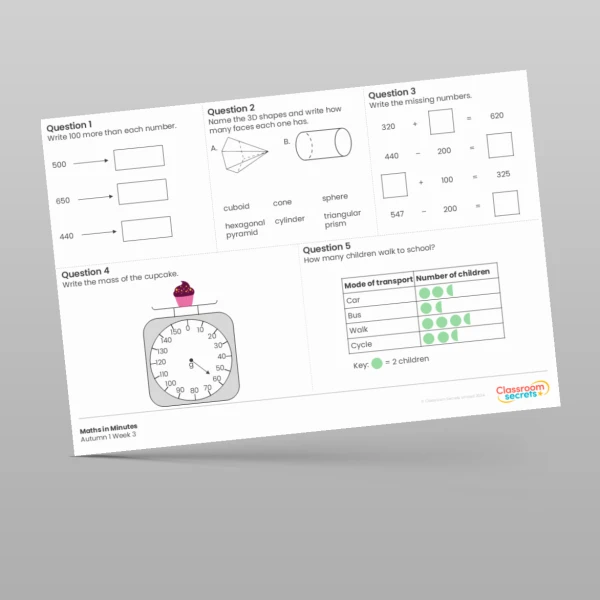 An image of the Autumn 1 Week 3 Maths in Minutes Resource