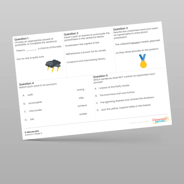 An image of the 5-Minute GPS Autumn 1 Week 6 Resource