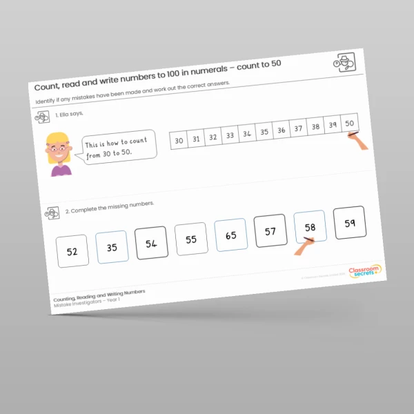An image of the Counting, Reading and Writing Numbers Mistake Investigators Resource