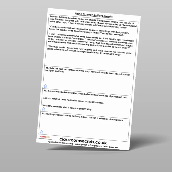 An image of the Using Speech in Paragraphs Application and Reasoning Resource