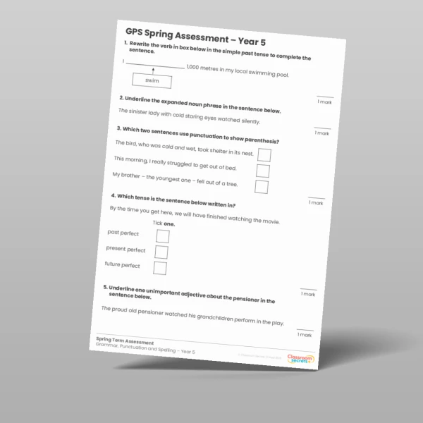 An image of the Spring Term GPS Assessment Resource
