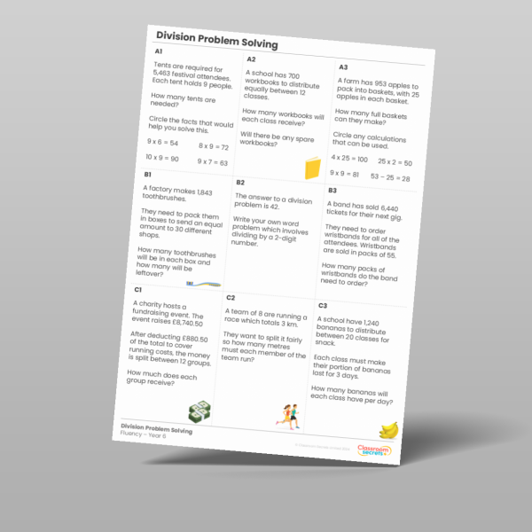 Year 6 Division Problem Solving Fluency Matrix Resource | Classroom Secrets
