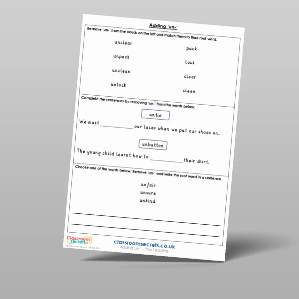 An image of the Adding ‘un-’ Prior Learning Resource