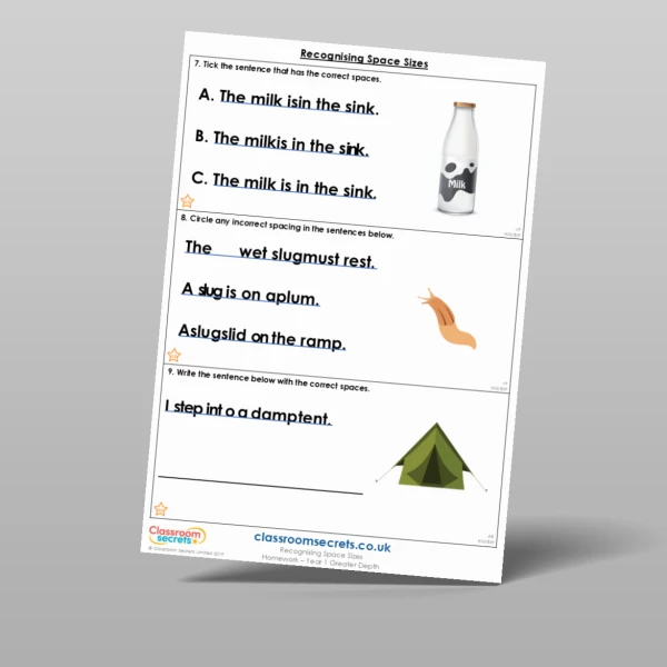 An image of the Recognising Space Sizes Homework Resource