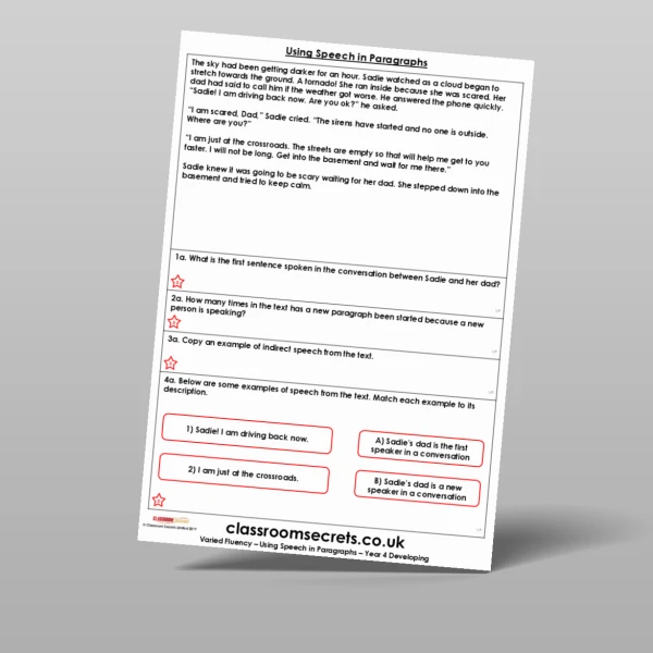 An image of the Using Speech in Paragraphs Varied Fluency Resource