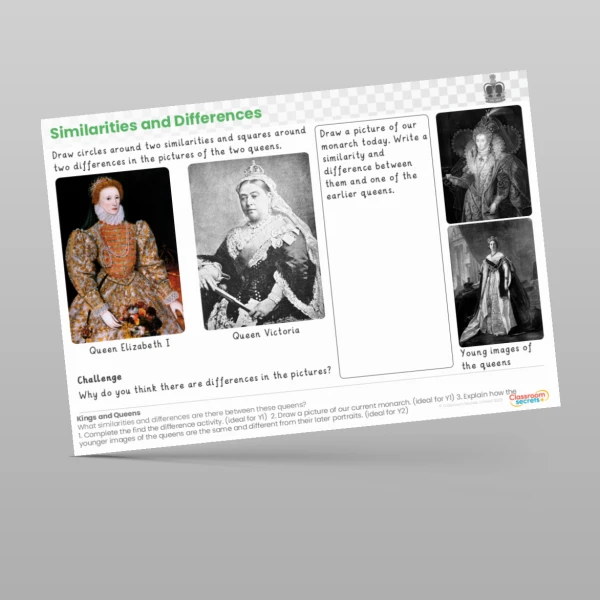 An image of the Kings and Queens What Similarities and Differences are There Between These Queens? Worksheet Resource