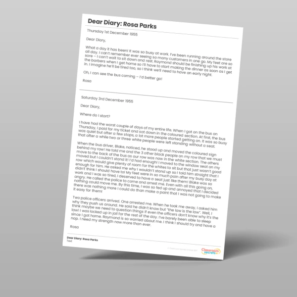 An image of the Dear Diary Rosa Parks Whole Class Guided Reading Pack Resource