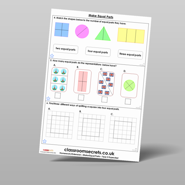 Year 2 Make Equal Parts Homework Resource | Classroom Secrets