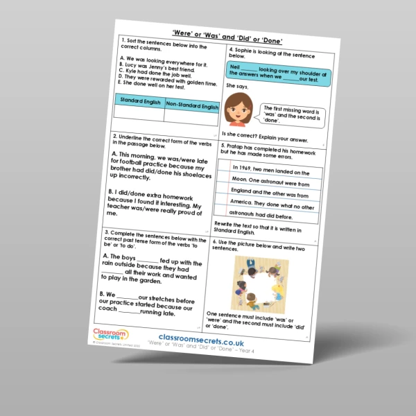 An image of the 'Were' or 'Was' and 'Did' or 'Done' Mixed Activity Resource