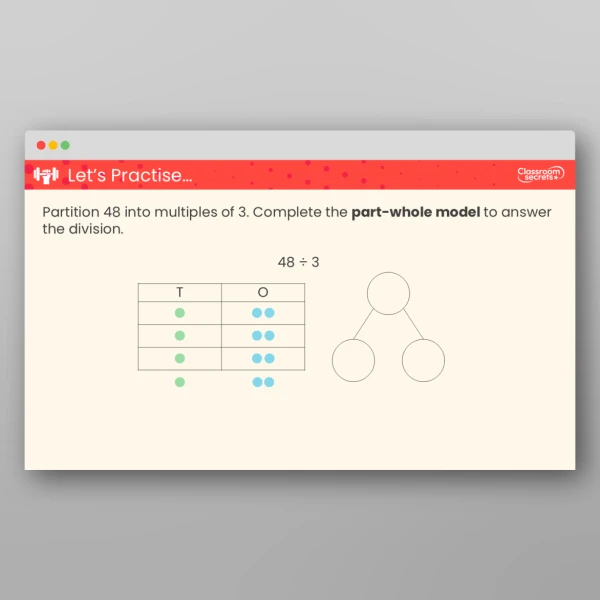 An image of the Divide a 2-Digit Number by a 1-Digit Number - Flexible Partitioning Teaching PPT Resource