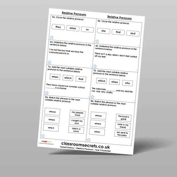 An image of the Relative Pronouns Varied Fluency Resource