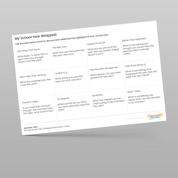 An image of the My School Year Wrapped Discussion Cards Resource