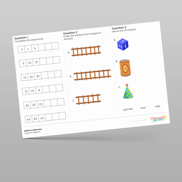 An image of the Autumn 2 Week 6 Maths in Minutes Resource
