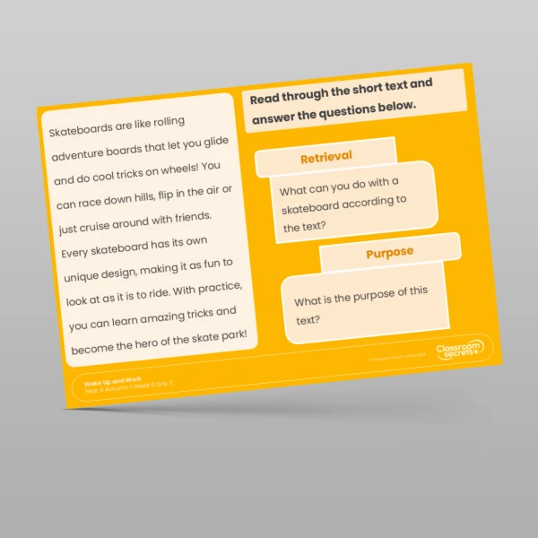 An image of the Autumn 1 Week 6 Wake Up and Work Resource