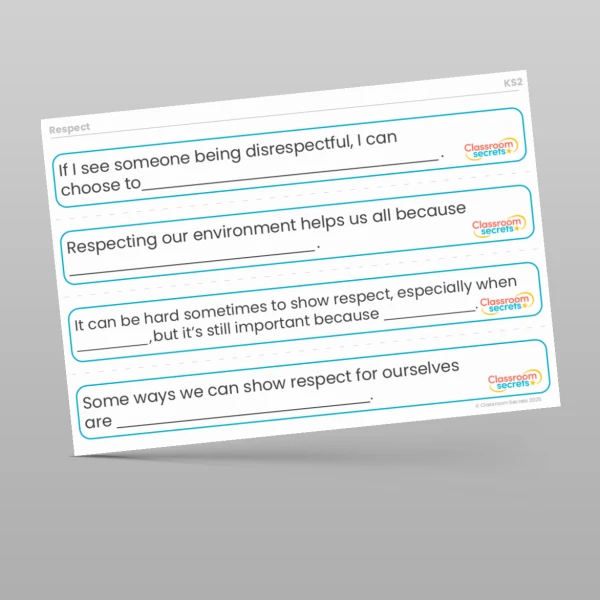 An image of the Values - Respect Stem Sentences Resource