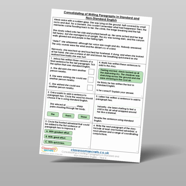 An image of the Consolidating of Writing Paragraphs in Standard and Non-Standard English Mixed Activity Resource