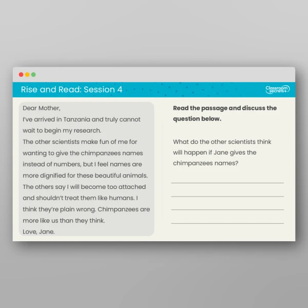 An image of the Rise and Read Jane Goodall Resource