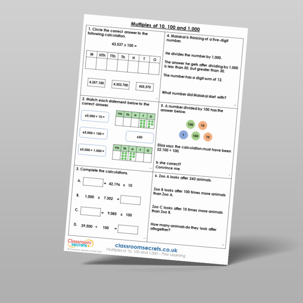 Year 5 Multiples Of 10 100 And 1 000 Prior Learning Resource ...