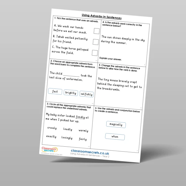 An image of the Using Adverbs in Sentences Mixed Activity Resource